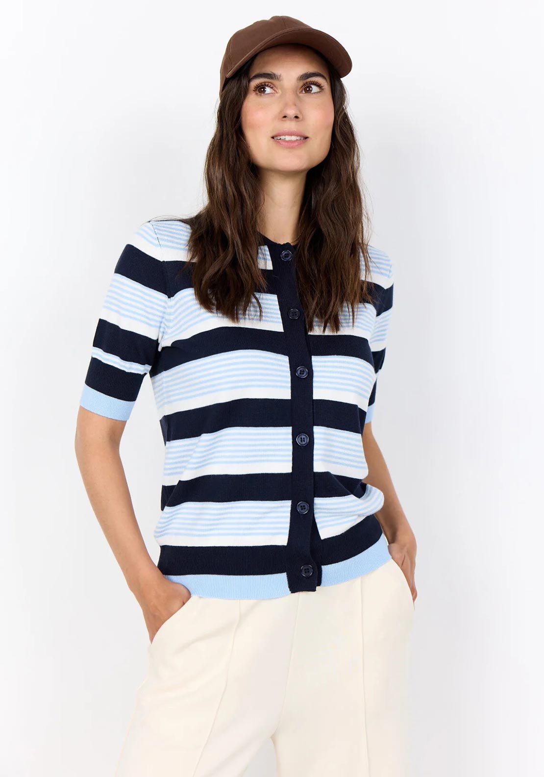 Soyaconcept Striped Button Up Cardigan, Blue Multi