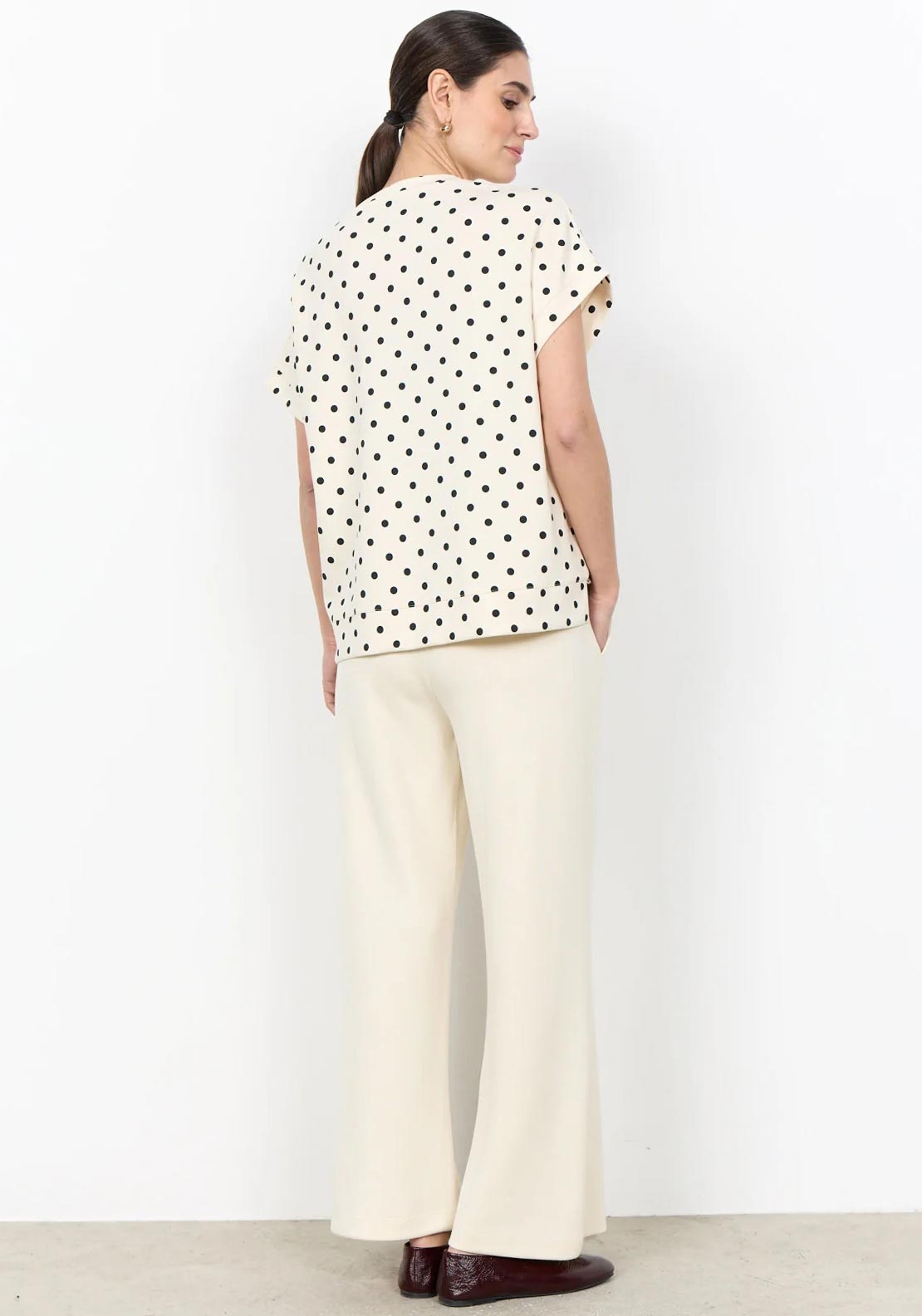 Soyaconcept Godiva Polka Dot Jersey Top, Cream - McElhinneys