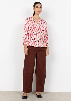Soyaconcept Felicity Geometric Print V-Neck Blouse, Pink