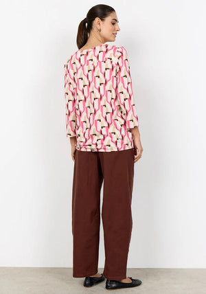 Soyaconcept Felicity Geometric Print V-Neck Blouse, Pink