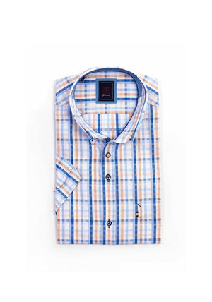 Andre Bremen Short Sleeve Check Shirt, Coral & Blue Multi
