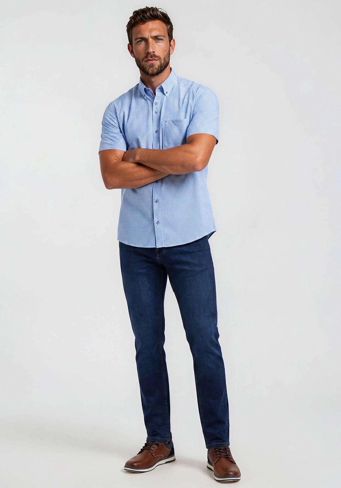 Andre Foyle Gingham Short Sleeve Shirt, Blue