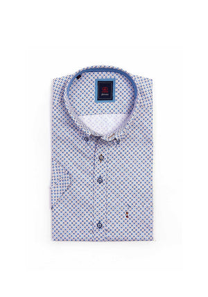 Andre Riga Geo Print Short Sleeve Shirt, Blue & Ecru