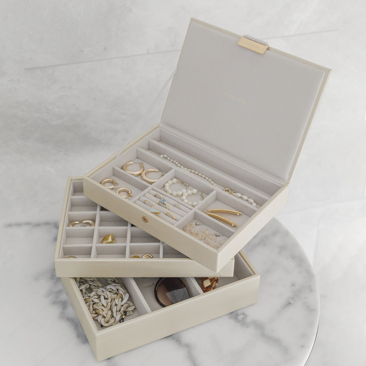 Stackers Medium Set of 3 Jewellery Box, Metallic Pearl