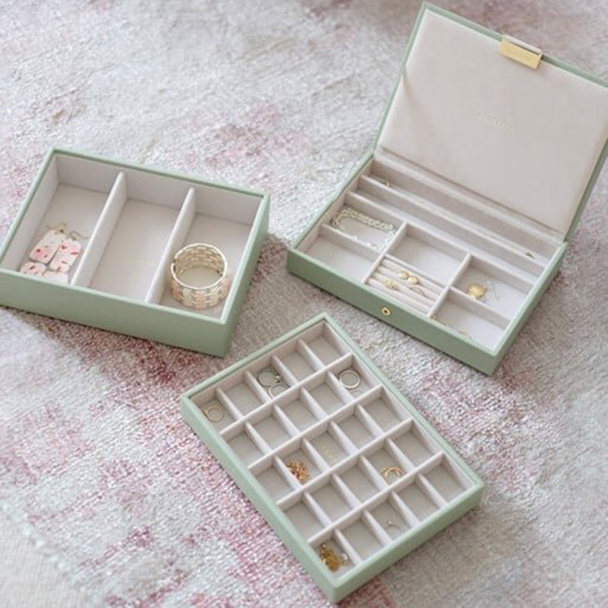 Stackers Medium Set of 3 Jewellery Box, Sage Green