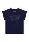 Guess Older Girl Mid Rhinestone Short Sleeve Tee, Navy