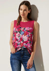 Street One Floral Print Top with Lace Detail, Berry Rose