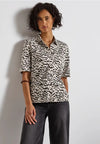 Street One Collared Short Sleeve Abstract Pattern Blouse, Beige