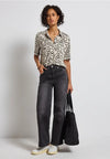 Street One Collared Short Sleeve Abstract Pattern Blouse, Beige