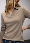 Street One Long Sleeve Polo Shirt, Taupe
