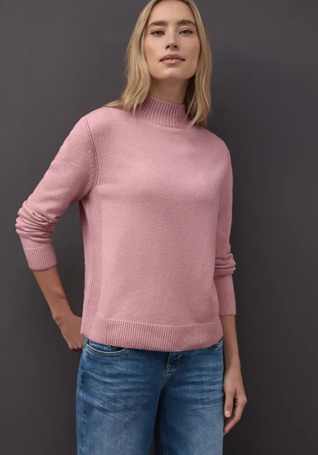 Street One High Neck Cosy Sweater, Pink
