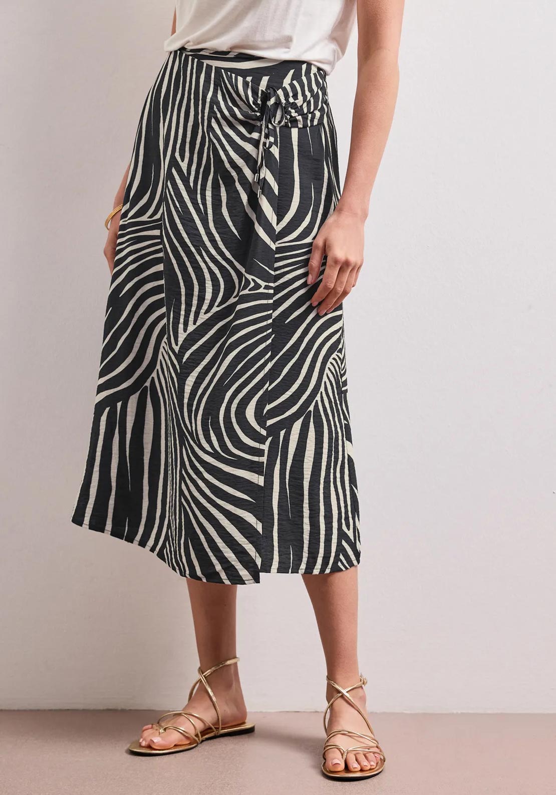 Street One Zebra Print Wrap Midi Skirt, Black