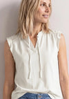 Street One Crochet Detail Tie Neck Top, White