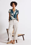 Street One Abstract Print V Neck Top, Teal Blue