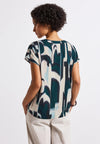 Street One Abstract Print V Neck Top, Teal Blue