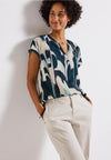 Street One Abstract Print V Neck Top, Teal Blue