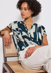 Street One Abstract Print V Neck Top, Teal Blue