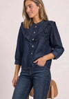 Street One Ruffle Detail Long Sleeve Denim Blouse, Blue