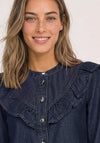 Street One Ruffle Detail Long Sleeve Denim Blouse, Blue