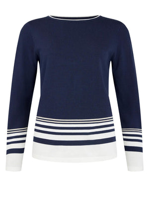 Sunday Round Neck With Stripes Jumper, Navy