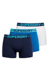 Superdry 3 Pack Organic Cotton Boxers, Blue Multi