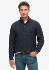 Superdry Cable Button Neck Jumper, Darkest Navy