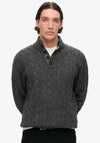 Superdry Cable Button Neck Jumper, Washed Black