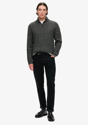 Superdry Cable Button Neck Jumper, Washed Black