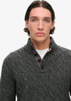 Superdry Cable Button Neck Jumper, Washed Black