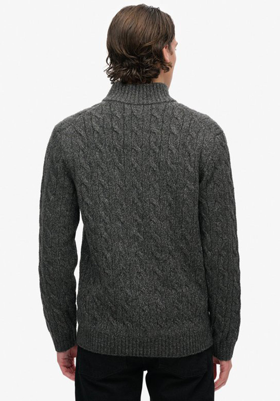 Superdry Cable Button Neck Jumper, Washed Black