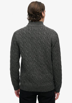 Superdry Cable Button Neck Jumper, Washed Black