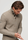 Superdry Chunky Button Neck Jumper, Desert Taupe