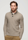 Superdry Chunky Button Neck Jumper, Desert Taupe