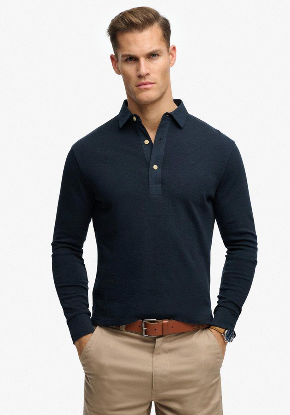 Superdry Classic Preppy Long Sleeve Polo Shirt, Navy