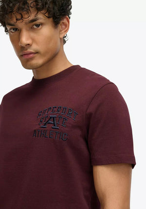 Superdry Embroidered Superstate Logo T-Shirt, Rich Deep Burgundy