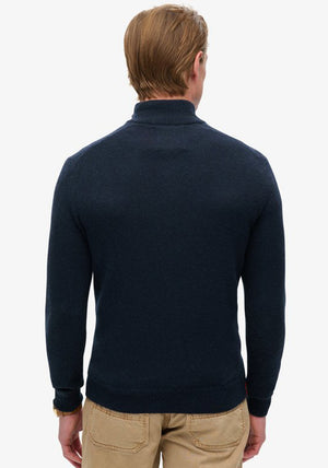 Superdry Essential Embroidered Knit Quarter Zip Sweater, Carbon Navy Marl
