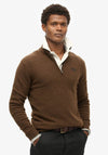 Superdry Essential Embroidered Knit Quarter Zip Sweater, Woodland Brown