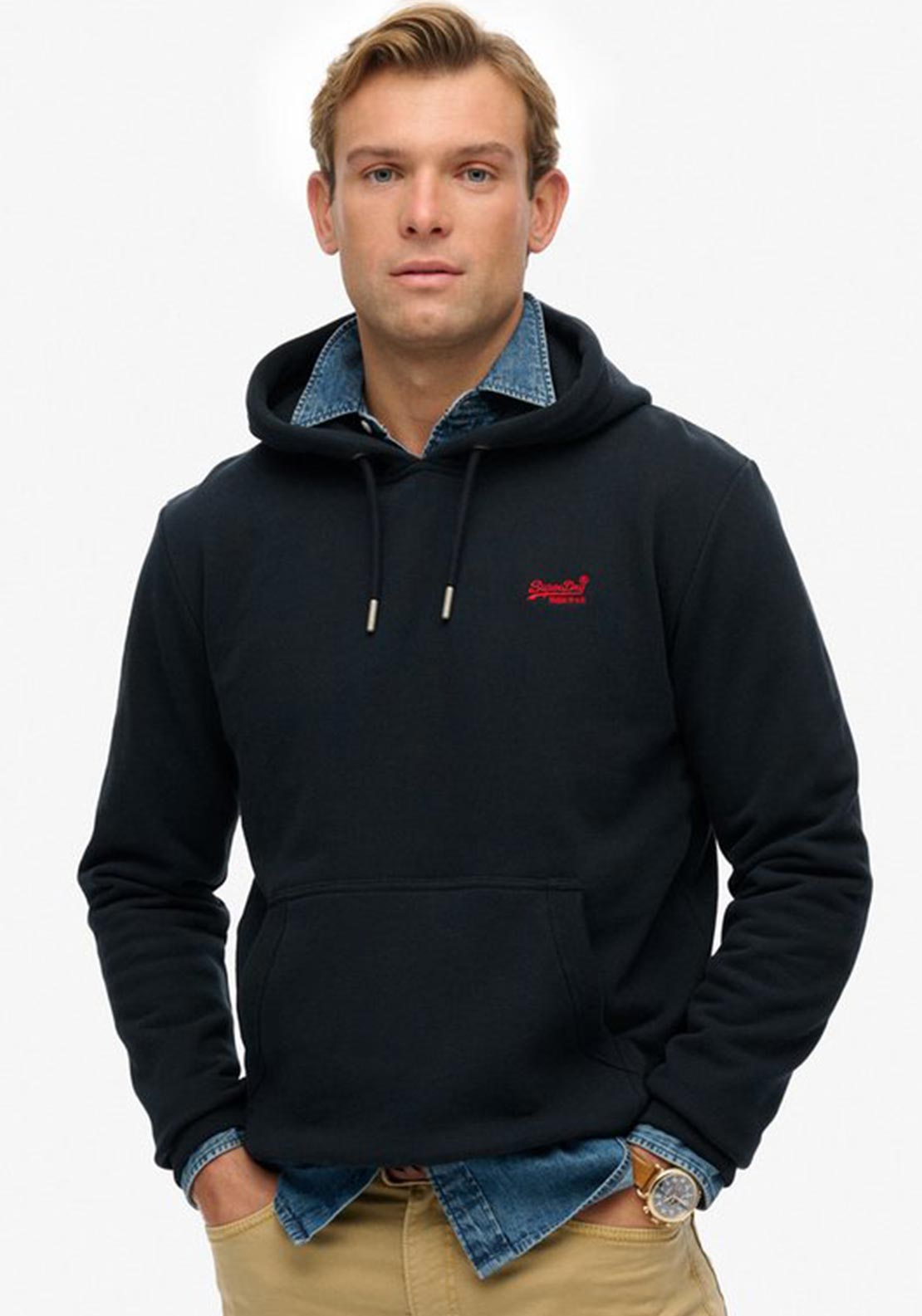 Superdry Essential Embroidered Logo Hoodie, Eclipse Navy