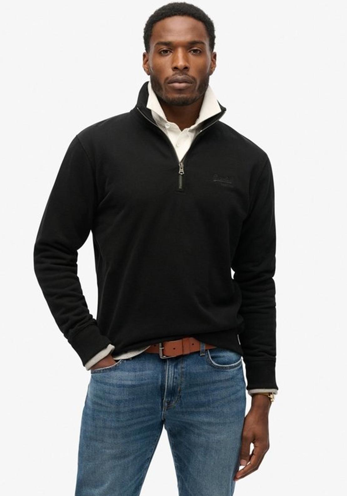Superdry Essential Logo Half Zip Henley Sweatshirt, Black