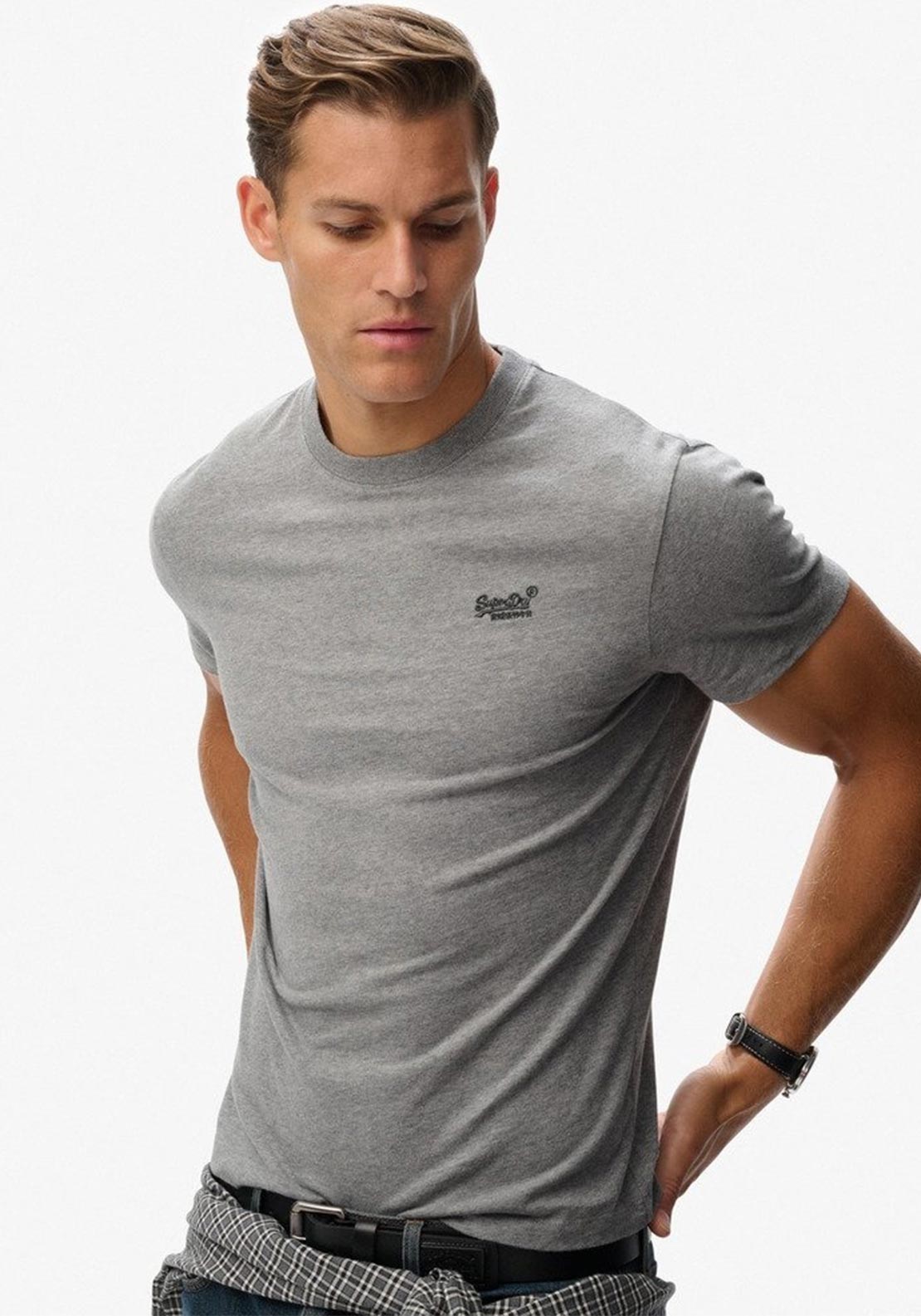 Superdry Essential Logo Embroidered T-Shirt, Sleet Grey Marl