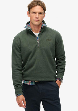 Superdry Essential Logo Half Zip Henley Sweatshirt, Deep Forest Green