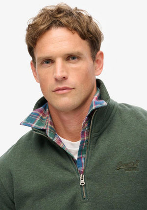 Superdry Essential Logo Half Zip Henley Sweatshirt, Deep Forest Green