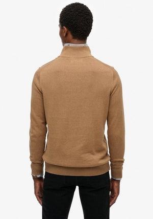 Superdry Essentials Cotton Half Zip Sweater, Beige