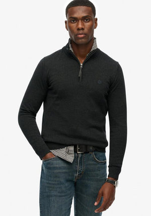Superdry Essentials Cotton Half Zip Sweater, Charcoal Marl