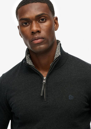 Superdry Essentials Cotton Half Zip Sweater, Charcoal Marl