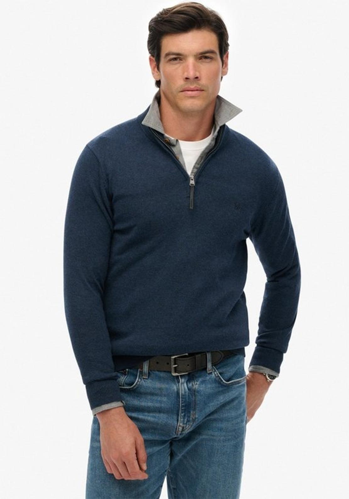 Superdry Essentials Cotton Half Zip Sweater, Denim Navy