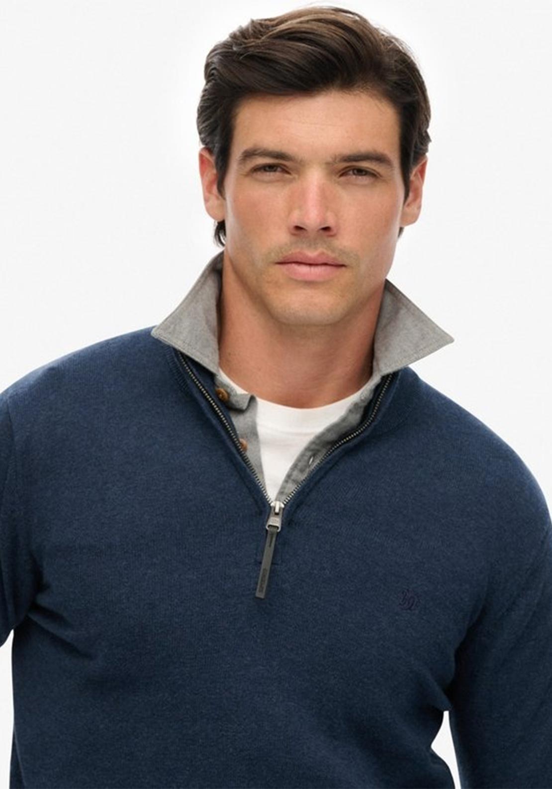 Superdry Essentials Cotton Half Zip Sweater, Denim Navy