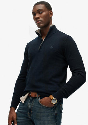 Superdry Essentials Cotton Half Zip Sweater, Eclipse Navy