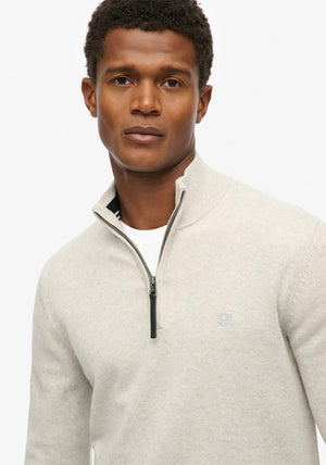 Superdry Essentials Cotton Half Zip Sweater, Light Grey