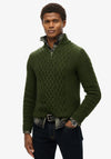 Superdry Jacob Cable Knit Half Zip Jumper, Duffle Bag Green